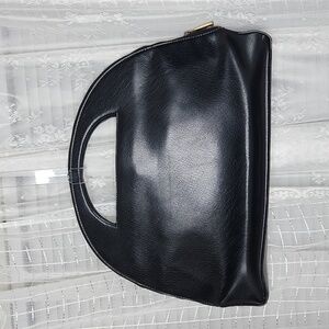 Rare Black Leather Large Goth Mod Geometric Marion Godart Paris Clutch Purse